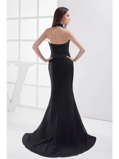 Evening Gown Elegant Dress Formal Evening  Sleeveless Halter Chiffon with Beading
