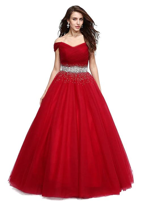 Elegant Dress Formal Evening Floor Length Sleeveless V Wire Tulle with Beading Sequin