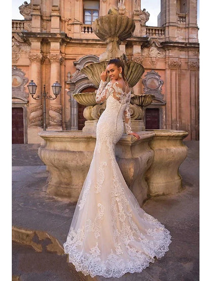 Wedding Dresses Court Train Two Piece Long Sleeve Sweetheart Lace With Appliques