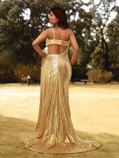 Prom Dresses Plus Size Dress Wedding Guest Court Train Sleeveless One Shoulder Sequined with Slit