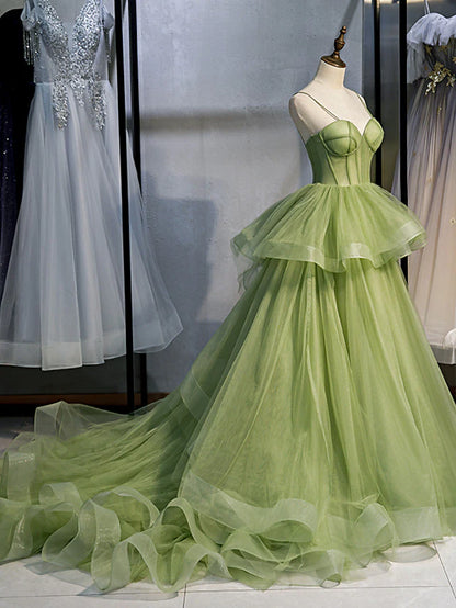 Quinceanera Dresses Elegant Dress Performance Court Train Sleeveless Spaghetti Strap Tulle with Ruffles