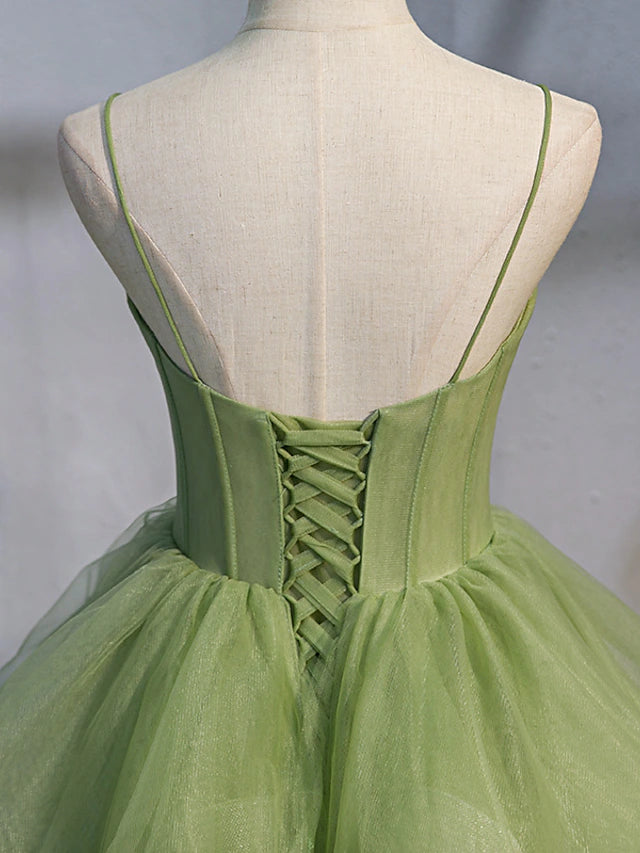 Quinceanera Dresses Elegant Dress Performance Court Train Sleeveless Spaghetti Strap Tulle with Ruffles